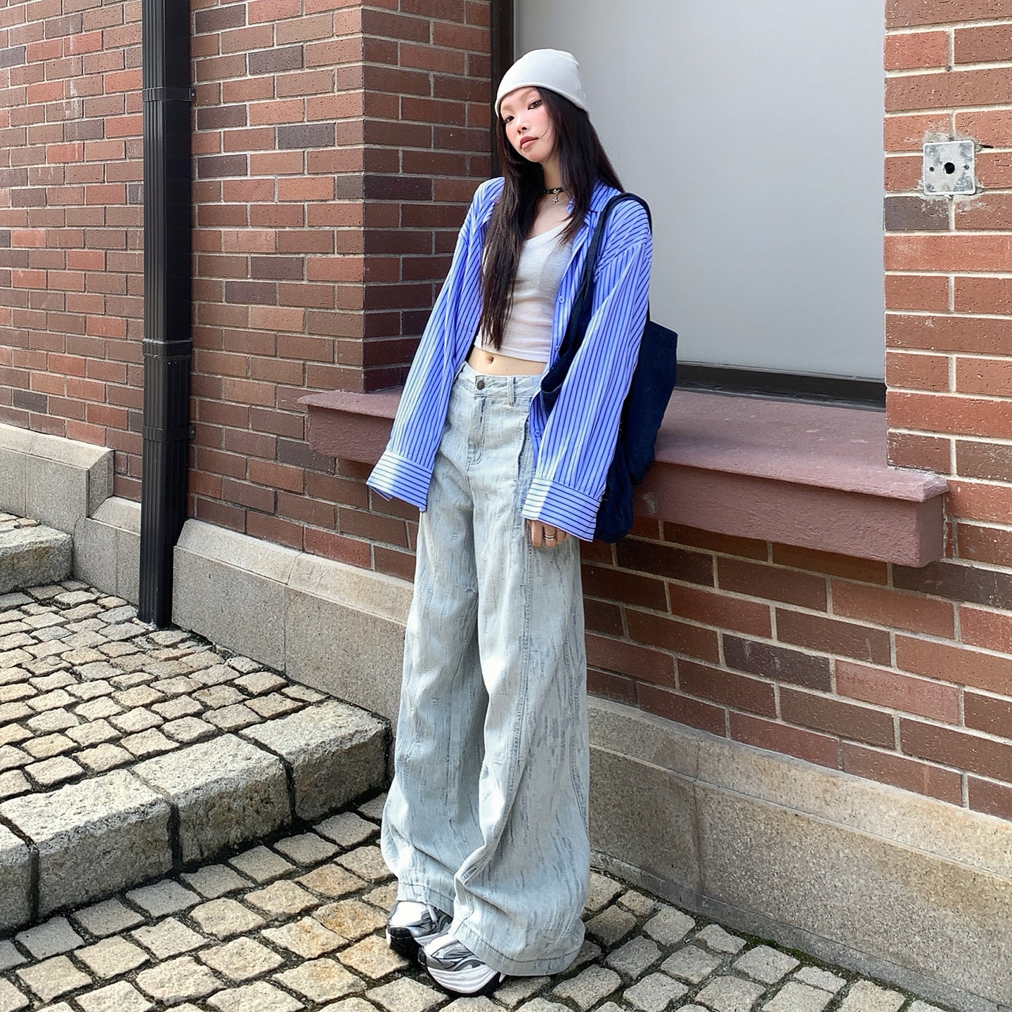 Women's Loose Drape High Waist Slimming Wide Leg Denim Pants