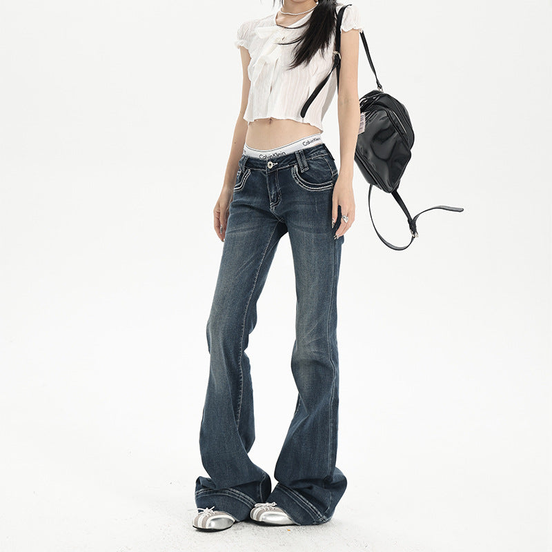 Low-Waist Flared Jeans for Women - Elastic Slimming Trumpet Pants