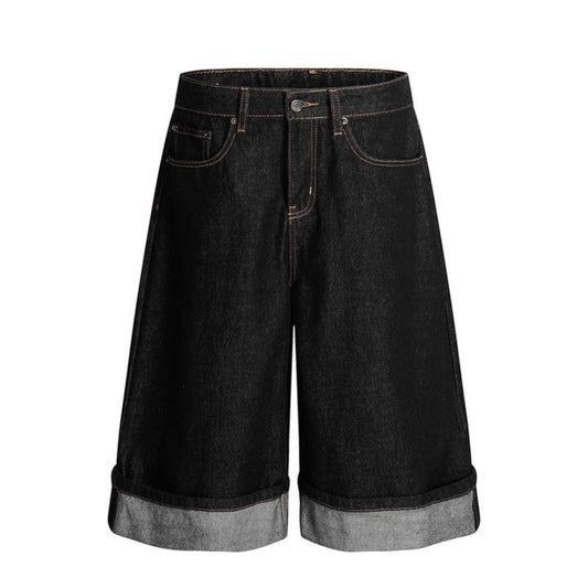 Premium Seven Inch Loose Straight Leg Wide Leg Denim Shorts