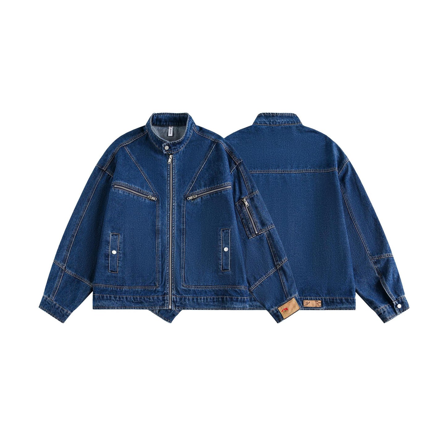 Retro Construction Motorcycle Style Denim Jacket