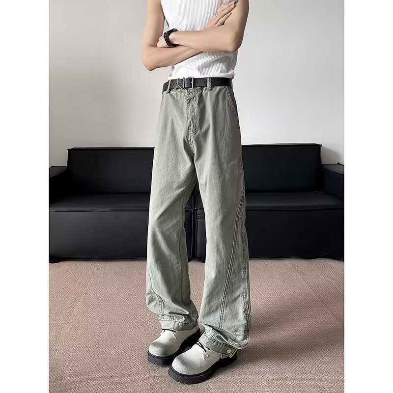 Washed Loose Button Design Slimming Straight Leg Pants