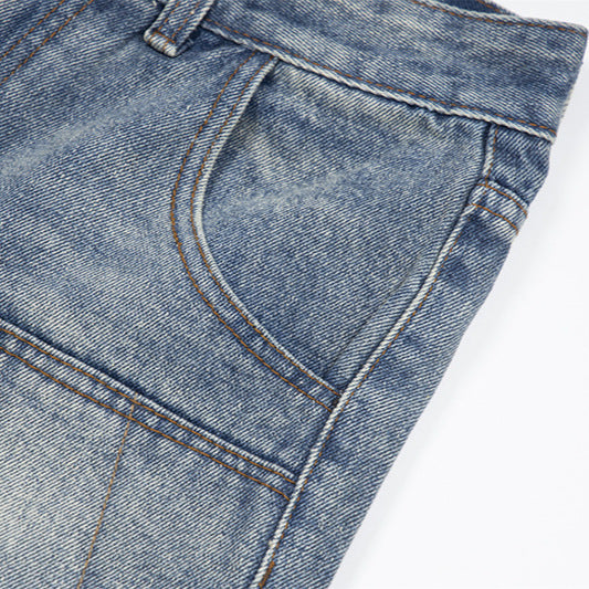 Deconstruct Denim Shorts with Vintage Lines