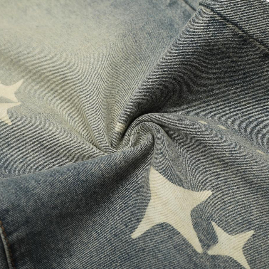 Retro Hip-Hop Star Print Ripped Jeans