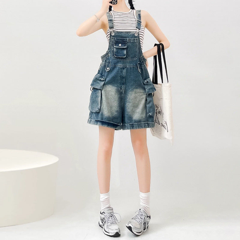 Vintage Workwear Style Denim Overalls for Women - Age-Reducing Loose Wide-Leg Jumpsuit