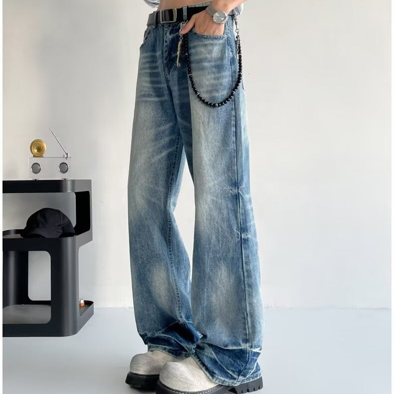 Washed Lightning Patterned Micro Flared Jeans