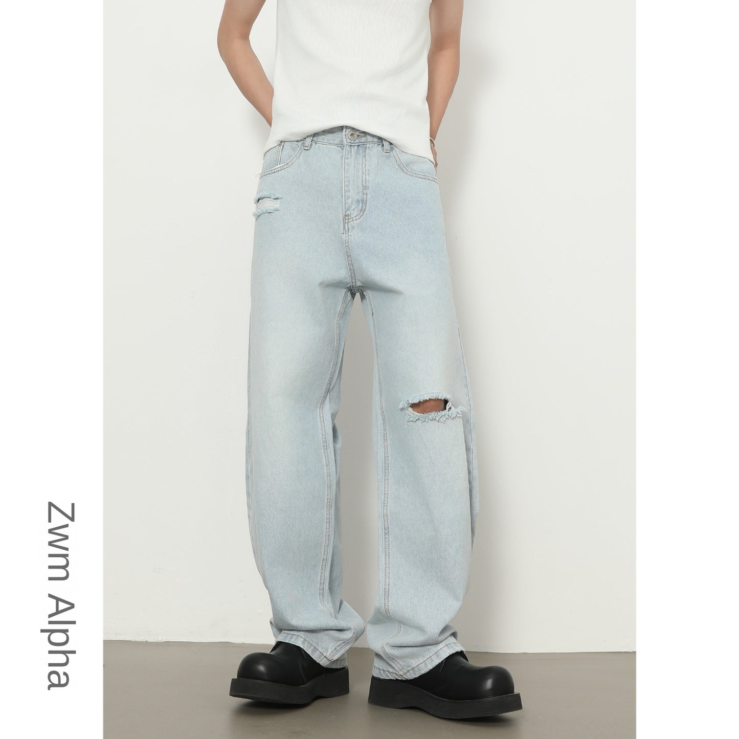 Denim Distressed Flare Wide-Leg Jeans - Multi-Purpose Long Pants