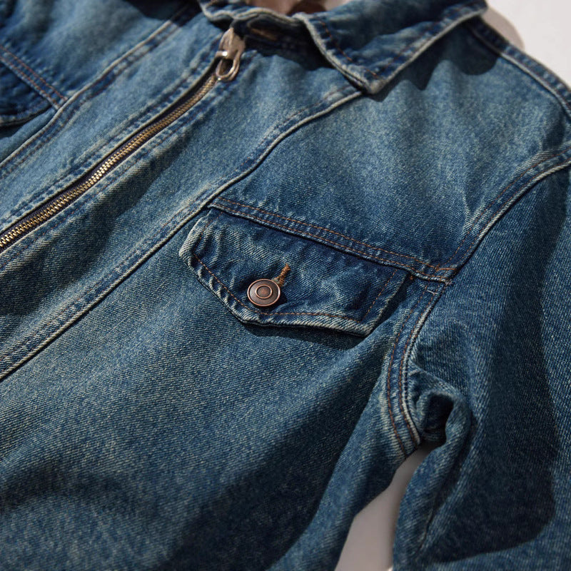 Vintage Distressed Casual Loose Fit Denim Jacket for Men