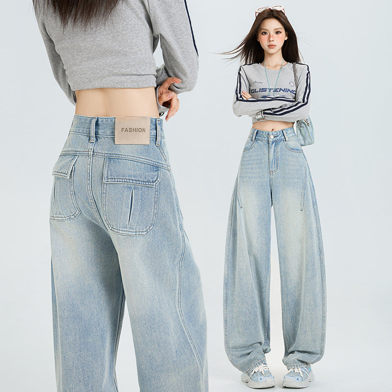 Light-Colored Wide-Leg Jeans for Women - High-Waisted Loose Plus-Size Flare Trousers