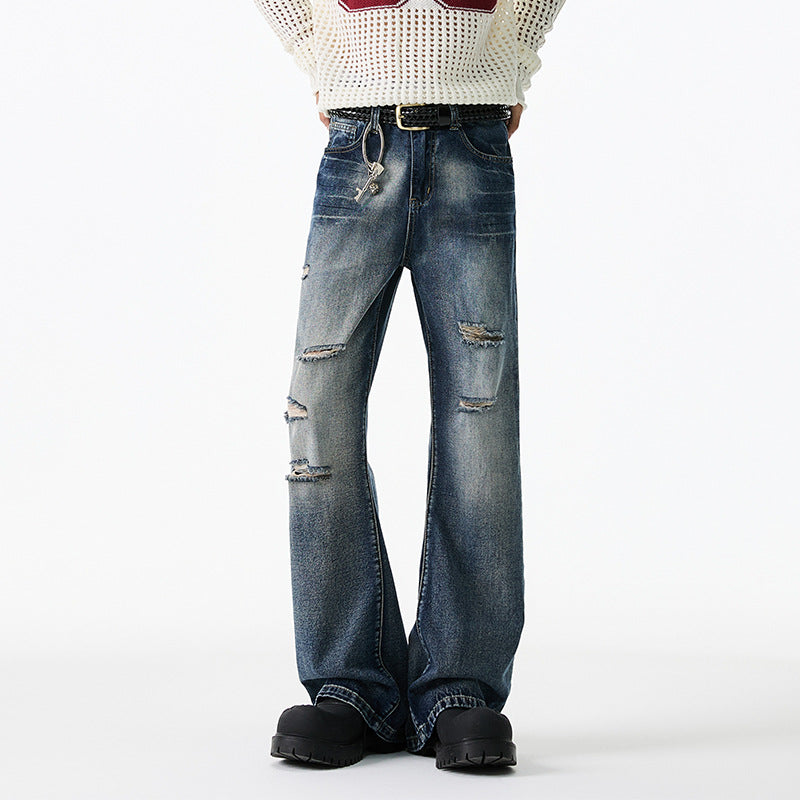 Men's Ripped Denim Loose Straight Leg Wide Leg Pants