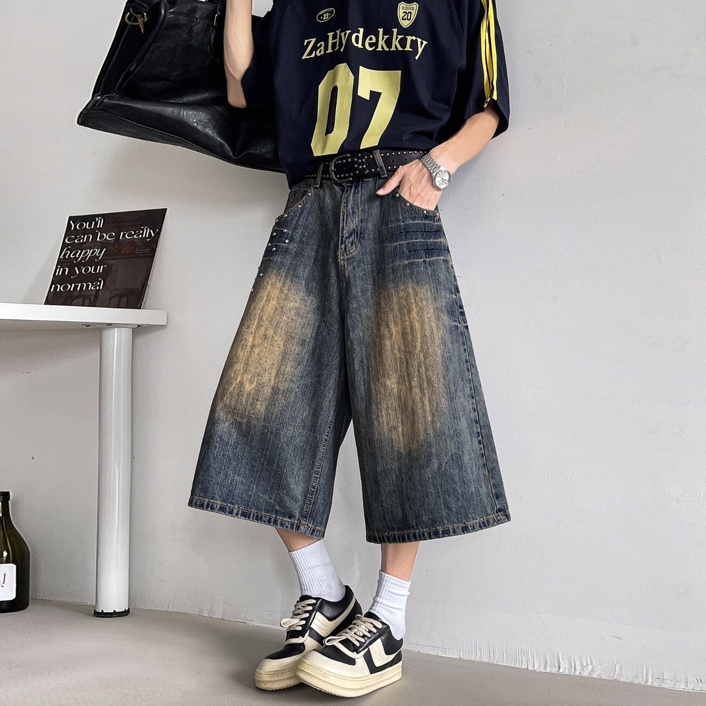Retro Wide Leg Seven Quarter Denim Loose Casual Straight Leg Pants
