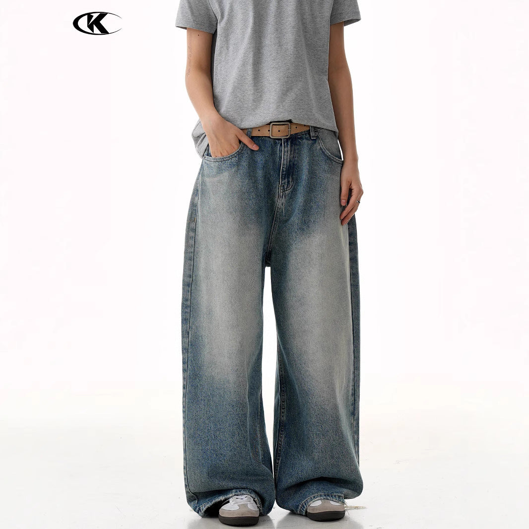 Knife-Cut Destruction Loose Fit Casual Jeans for Men and Women