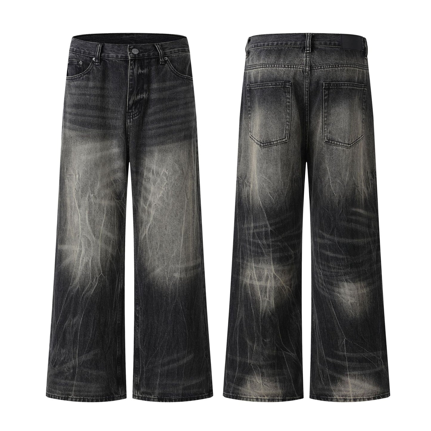 Personality Washed Vintage Straight Leg Wide Leg Pants - Unisex Casual Denim