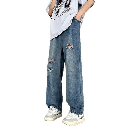 Retro Street Slimming Straight Blue Pants