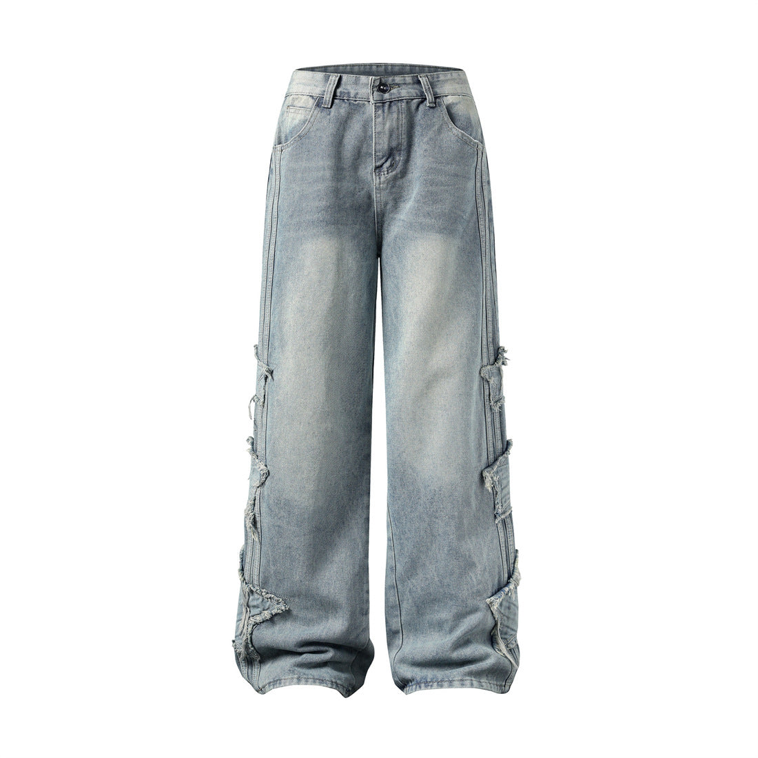 Star Sticker Wide Leg Denim Floor Pants for Men