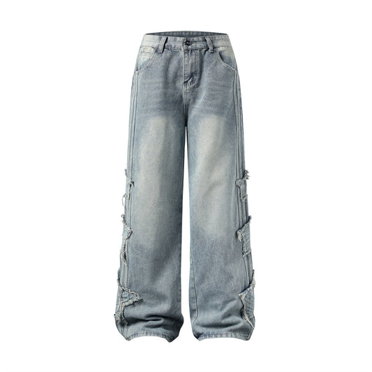 Star Sticker Wide Leg Denim Floor Pants for Men