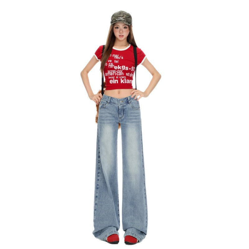 Retro Loose Straight Jeans for Women - Slimming Low Waist Wide Leg Pants