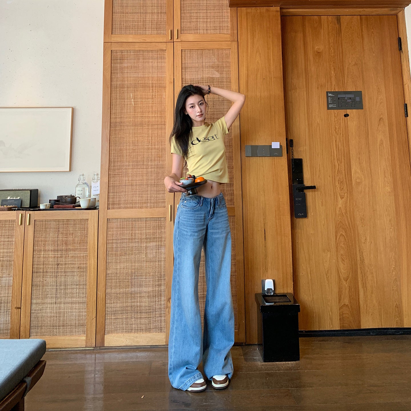 Thin Waist-Free Cool Tencel Low-Waist Flared Pants for Women - Vintage Washed Drape Straight Jeans