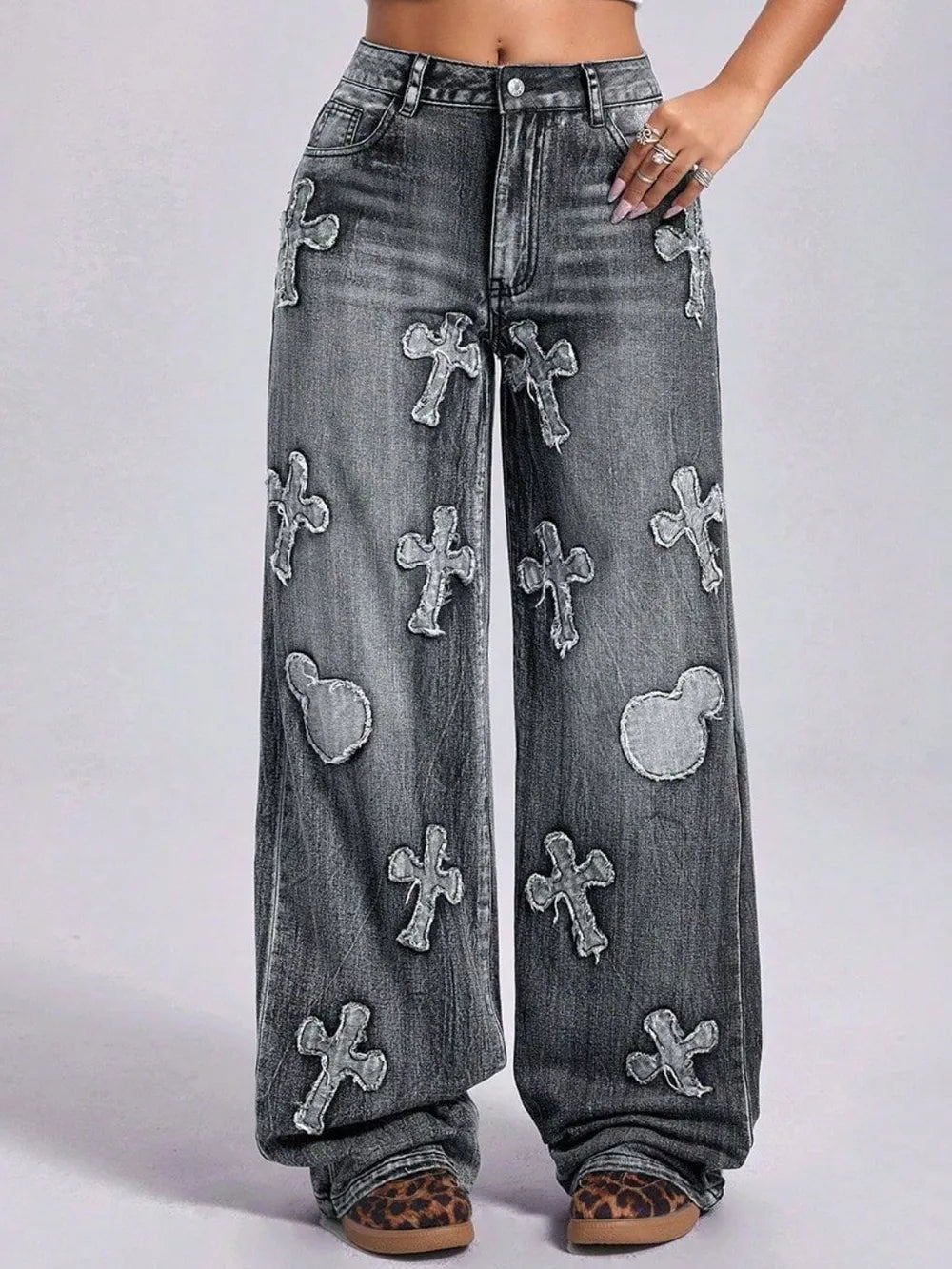 Premium Cross Wide Leg Jeans with Pockets