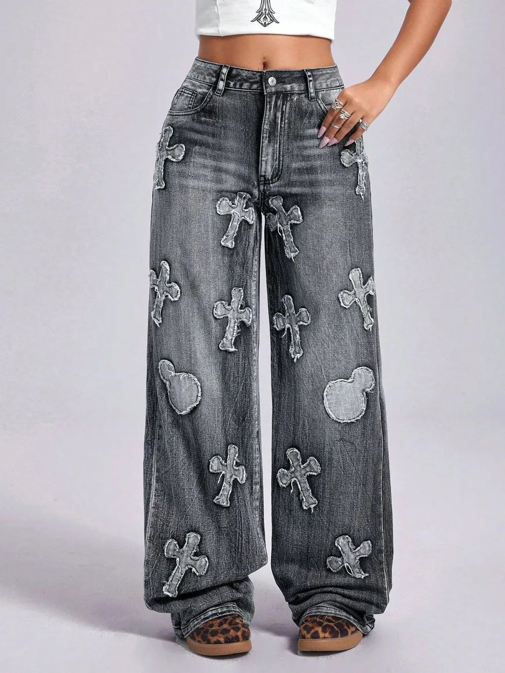 Premium Cross Wide Leg Jeans with Pockets