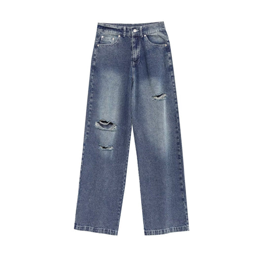 Old Ripped Long Jeans for Women - Sea Blue