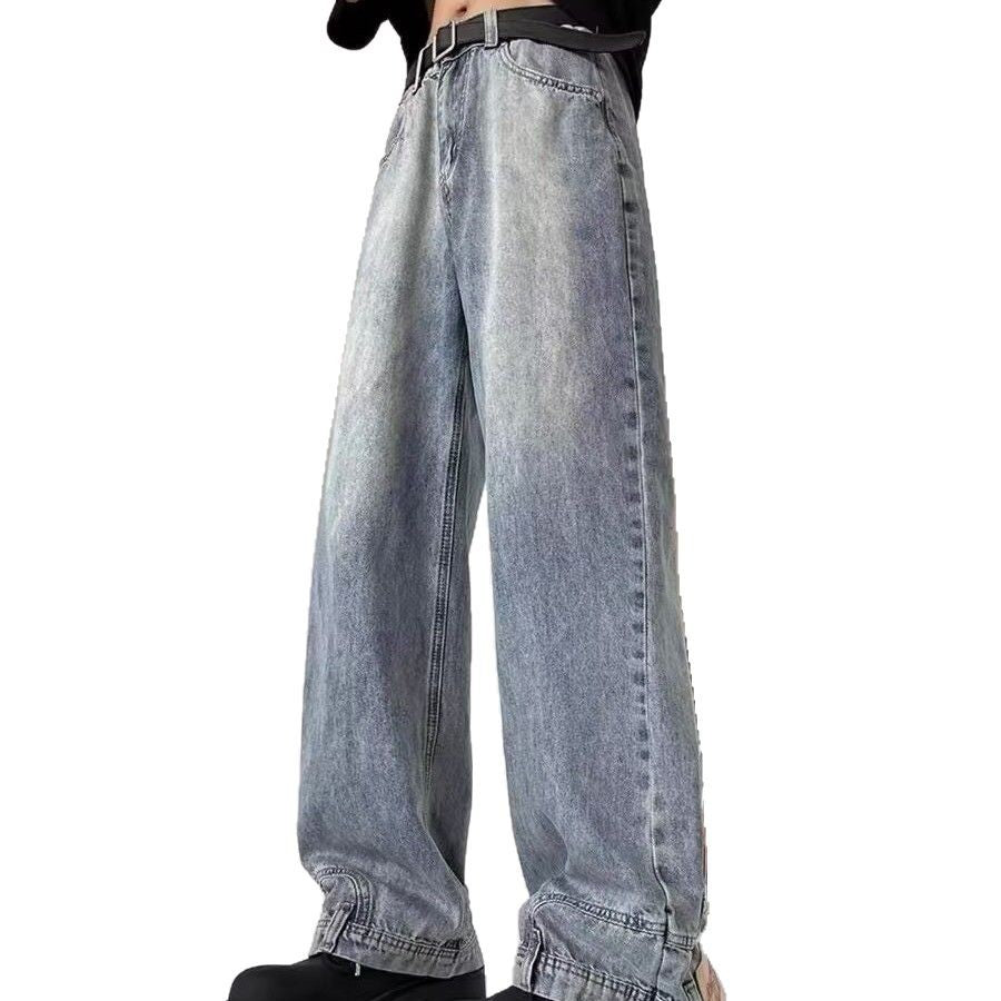 Vintage Washed Trendy Loose Straight Leg Pants – Casual Denim for Men