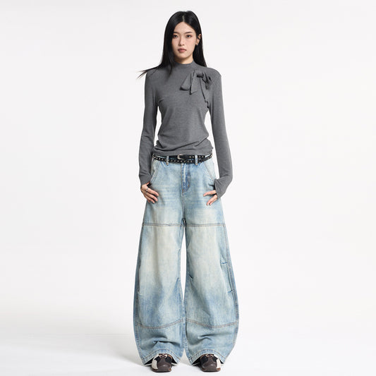 Women's Retro Design Patchwork Washed Knife-Edge Denim Pants