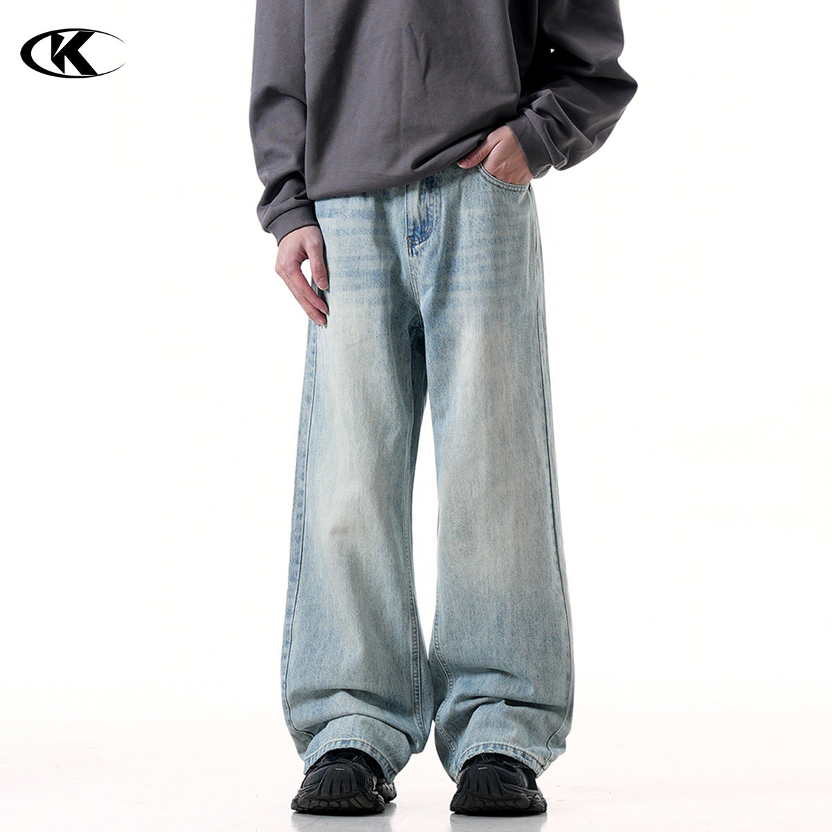 Water-Washed Simple Slimming Loose Wide-Leg Long Pants