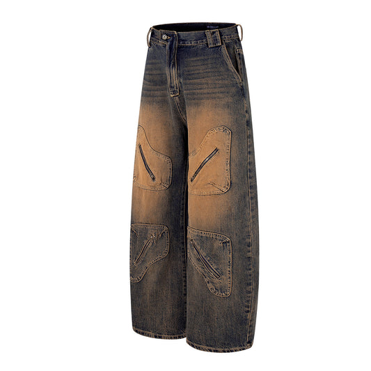 Rust Washed Denim Workwear Wide Leg Pants
