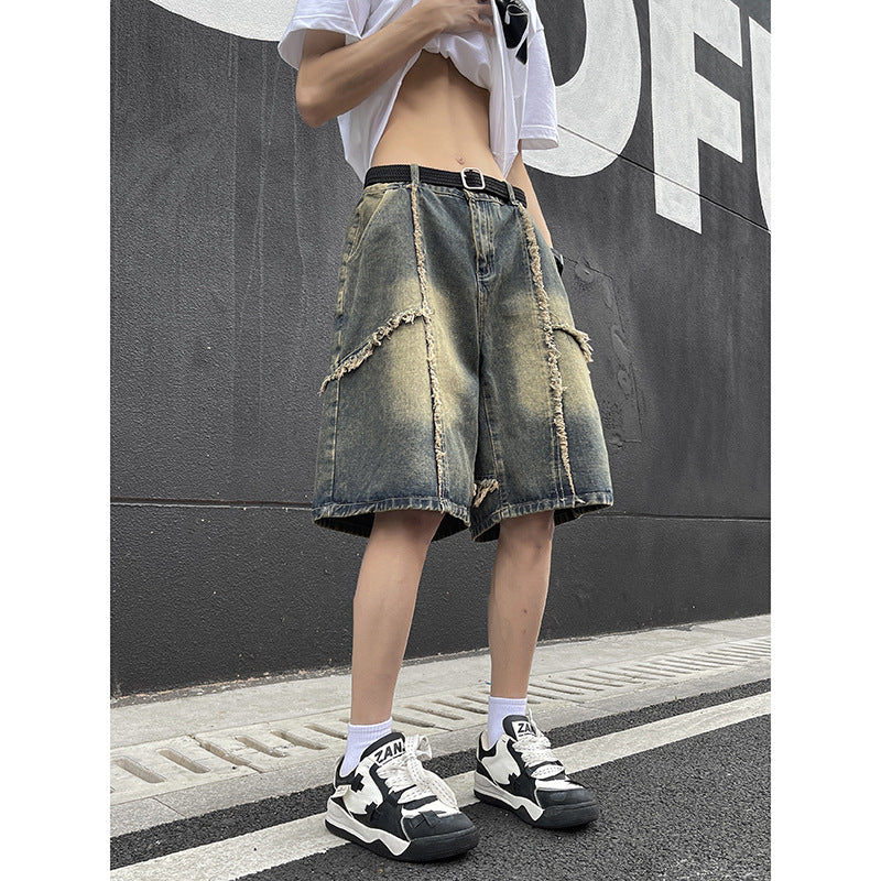 Men's Retro Fringed Denim Shorts