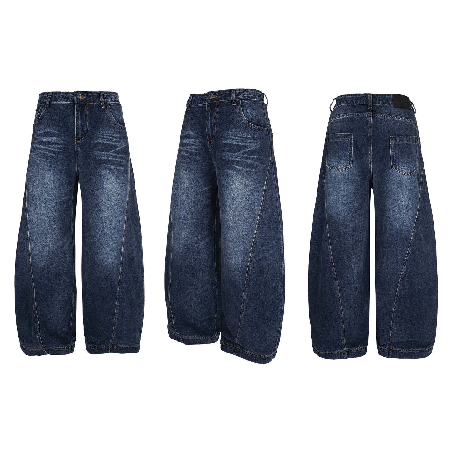 Washed Distressed Patchwork Tapered Pants - Unisex Loose Wide Leg Jeans