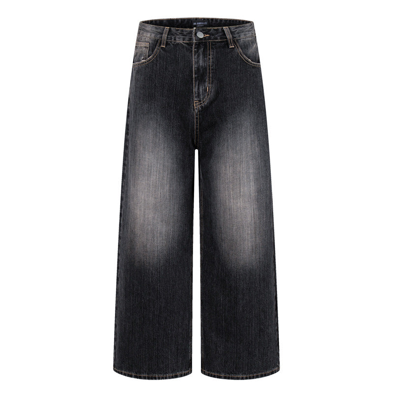 Vintage Washed Gradient Denim Pants for Men - Street Style Couple's Loose Fit