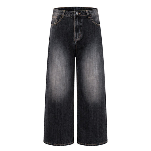 Vintage Washed Gradient Denim Pants for Men - Street Style Couple's Loose Fit