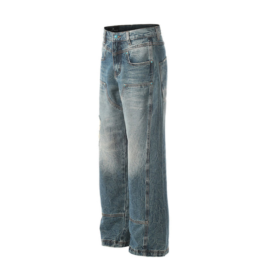 Street Trendy Distressed Denim Pants for Men - Loose Straight Design