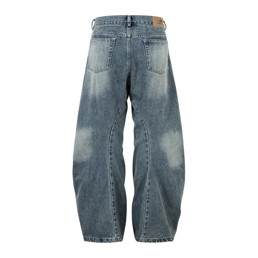 Washed Blue Denim Loose Fit Jeans for Men