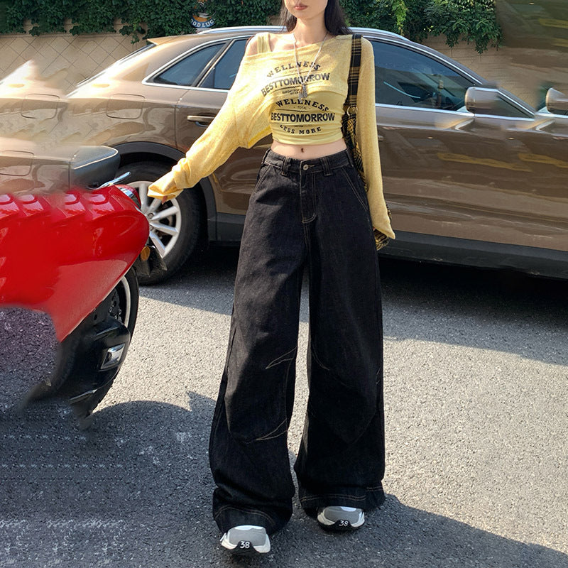 Women's High-Waist Wide-Leg Jeans - Loose Floor-Length Pants