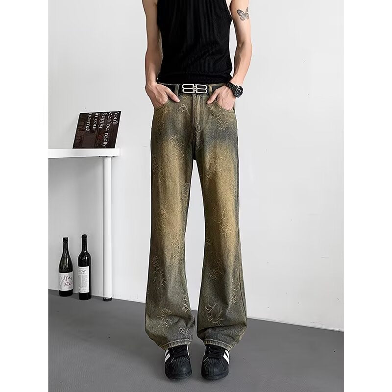 Washed High Street Straight Tube Micro Pull Pants