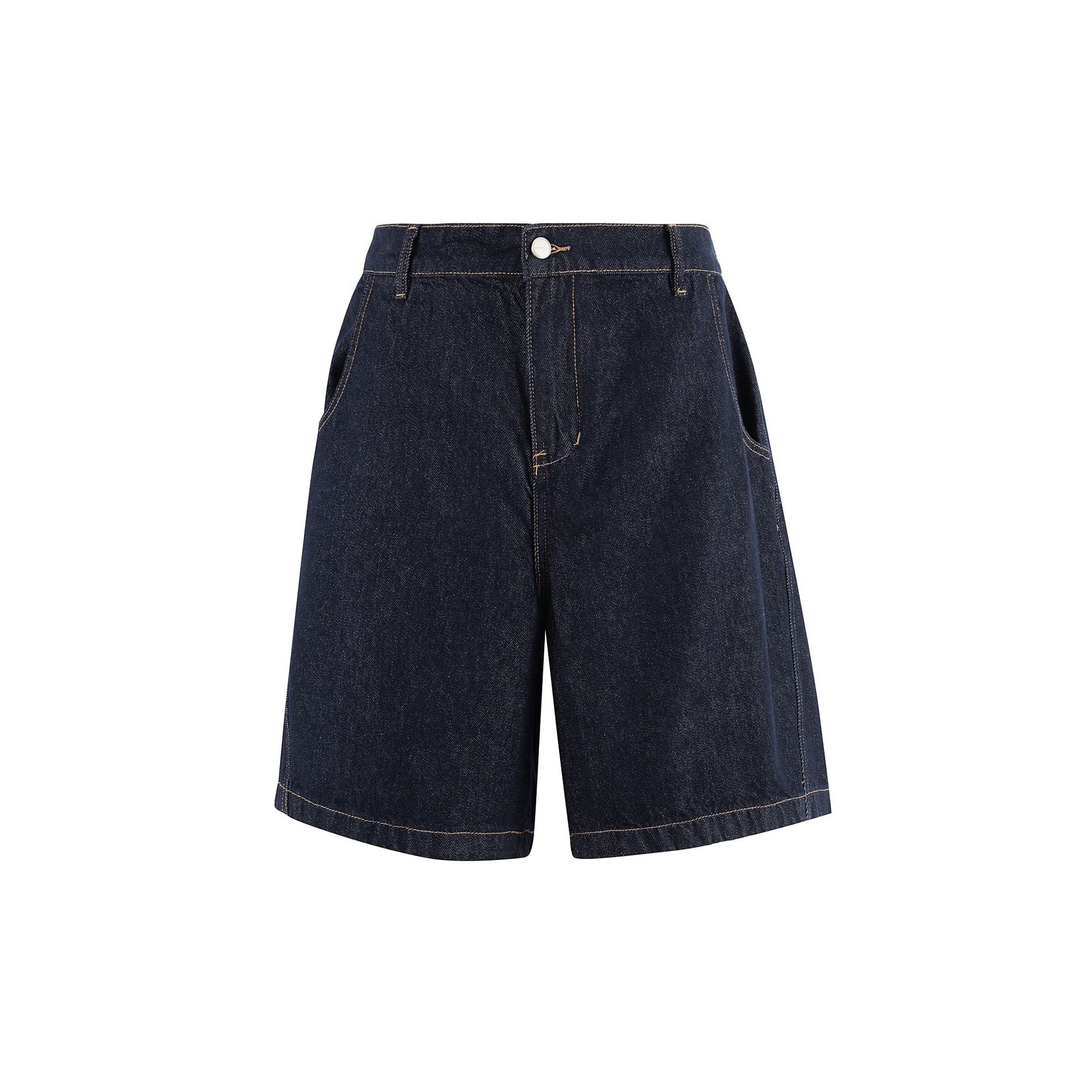Premium Straight Denim Shorts - Dark Blue