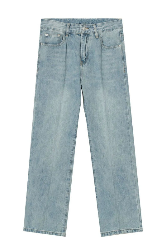 Mid Rise Wide Straight Jeans with Pockets