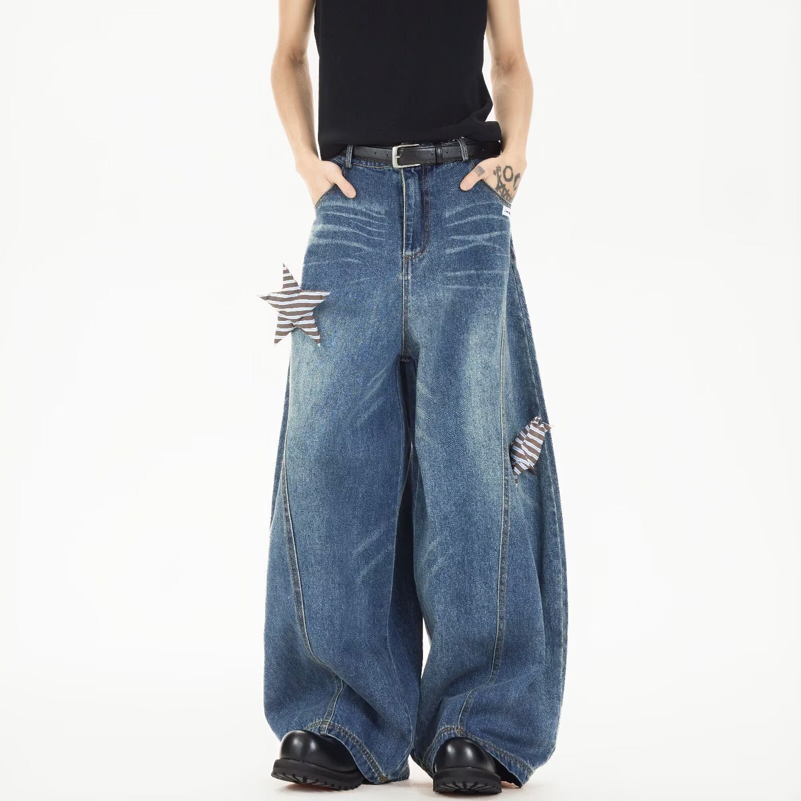 Star Bending Knife Denim Casual Loose Wide Leg Pants