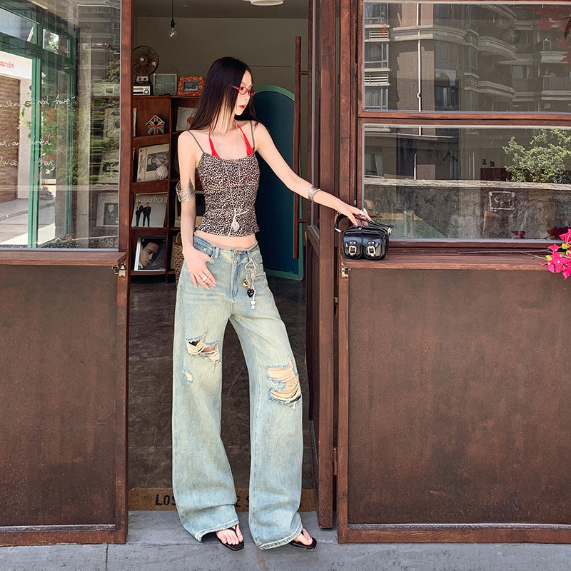 Women's High Waist Slim Narrow Leg Jeans - Vintage Design