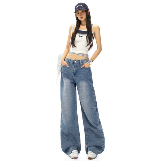 Women's Vintage Wide-Leg Straight Jeans in Washed Blue