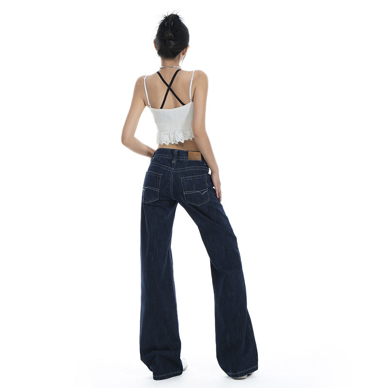 Women's Original Color Straight Leg Jeans - Low Waist Slim Wide Leg Pants