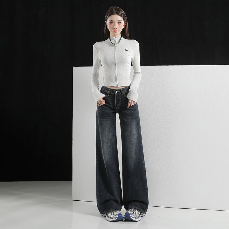 High Waist Loose Straight Leg Slim Fit Denim Pants for Women