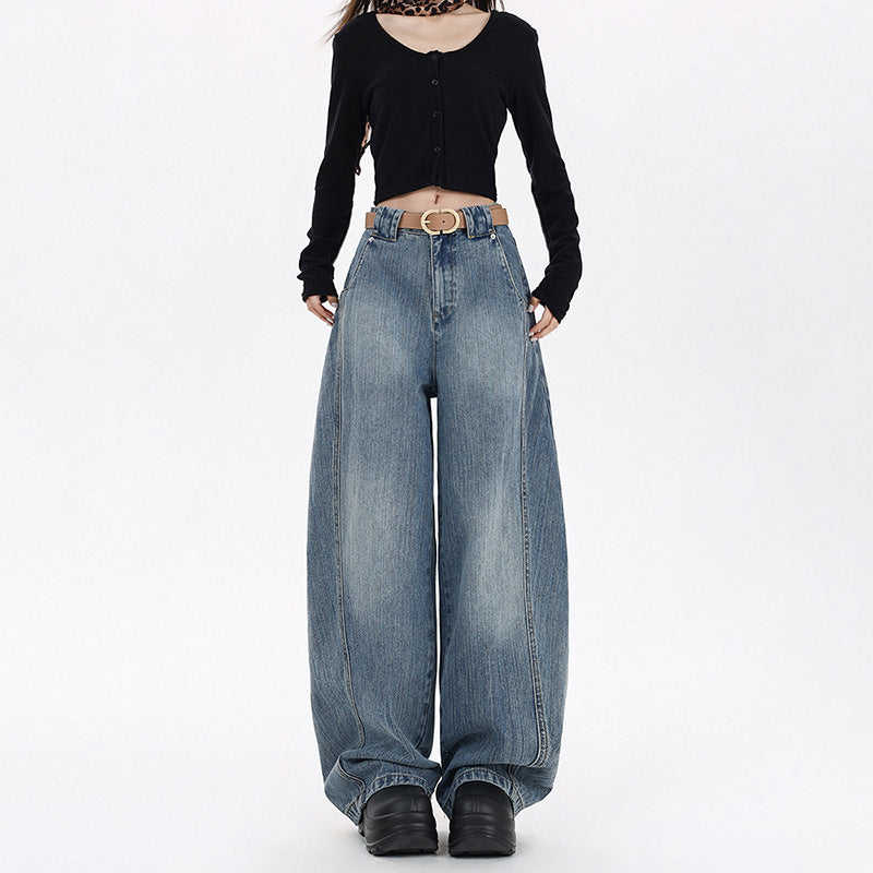 Silk Women's Loose Wide-Leg Jeans with Vintage Style