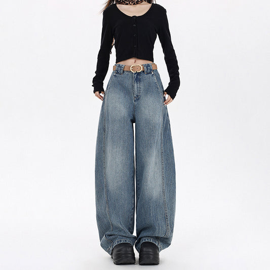 Silk Women's Loose Wide-Leg Jeans with Vintage Style
