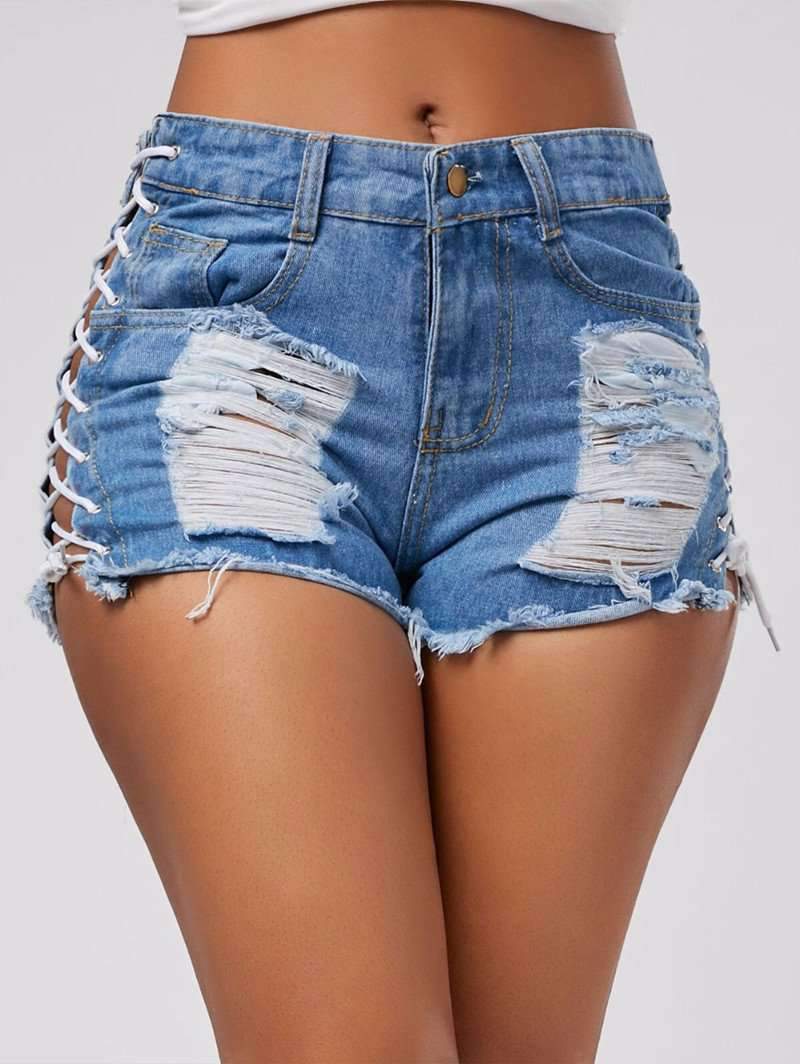 High Waist Ripped Denim Shorts for Women