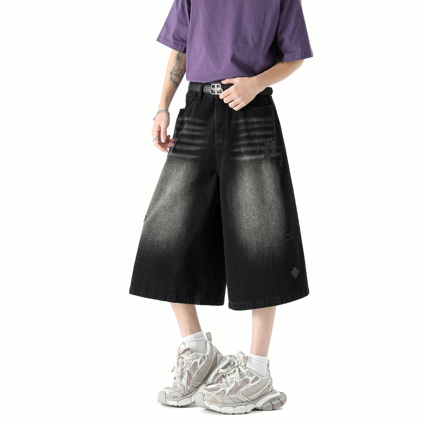 Men's Seven-Quarter Denim Pants - Wide-Leg Flare Loose Slimming Casual Trousers