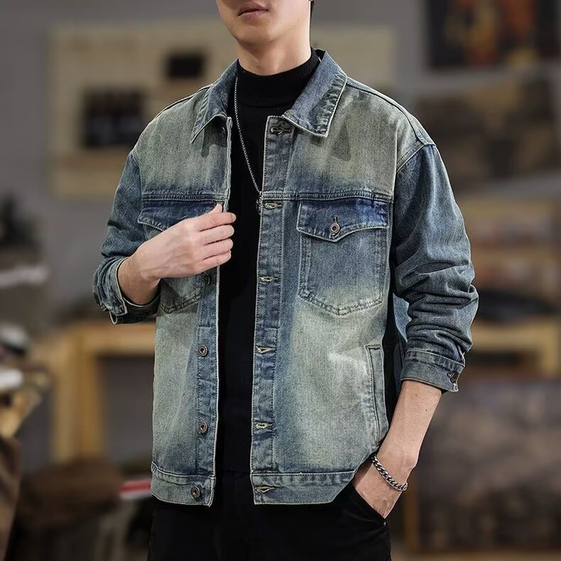 Men's Washed Vintage Denim Jacket for Men