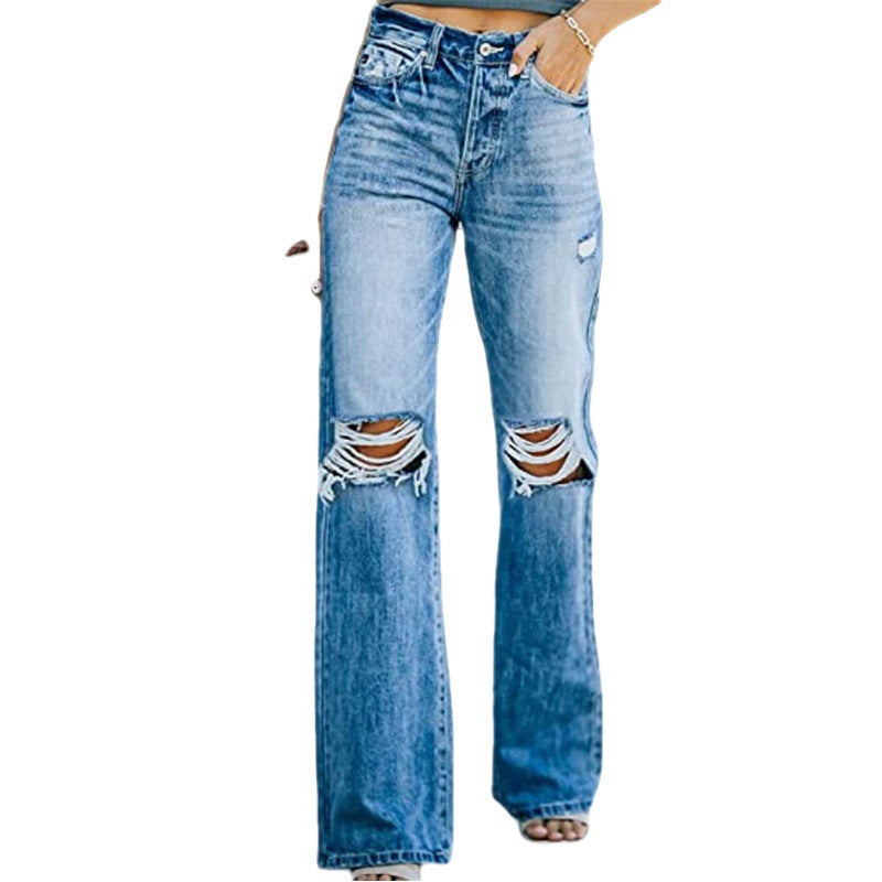New Retro Ripped Wide Leg Pants - Casual Women's Street Jeans