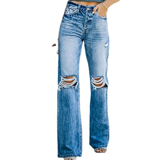 New Retro Ripped Wide Leg Pants - Casual Women's Street Jeans